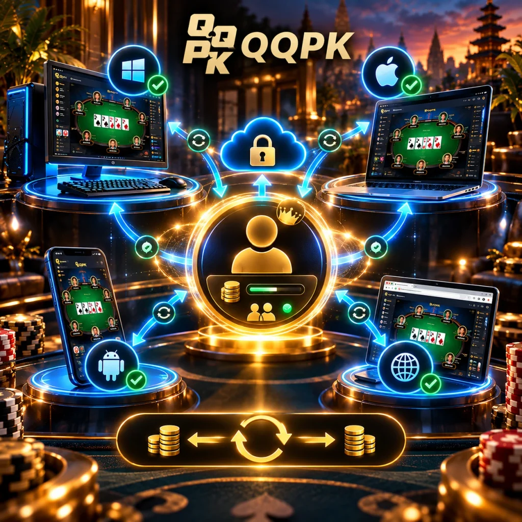 QQPoker account synchronized across Windows, macOS, Android and web browser with secure real-time connections.
