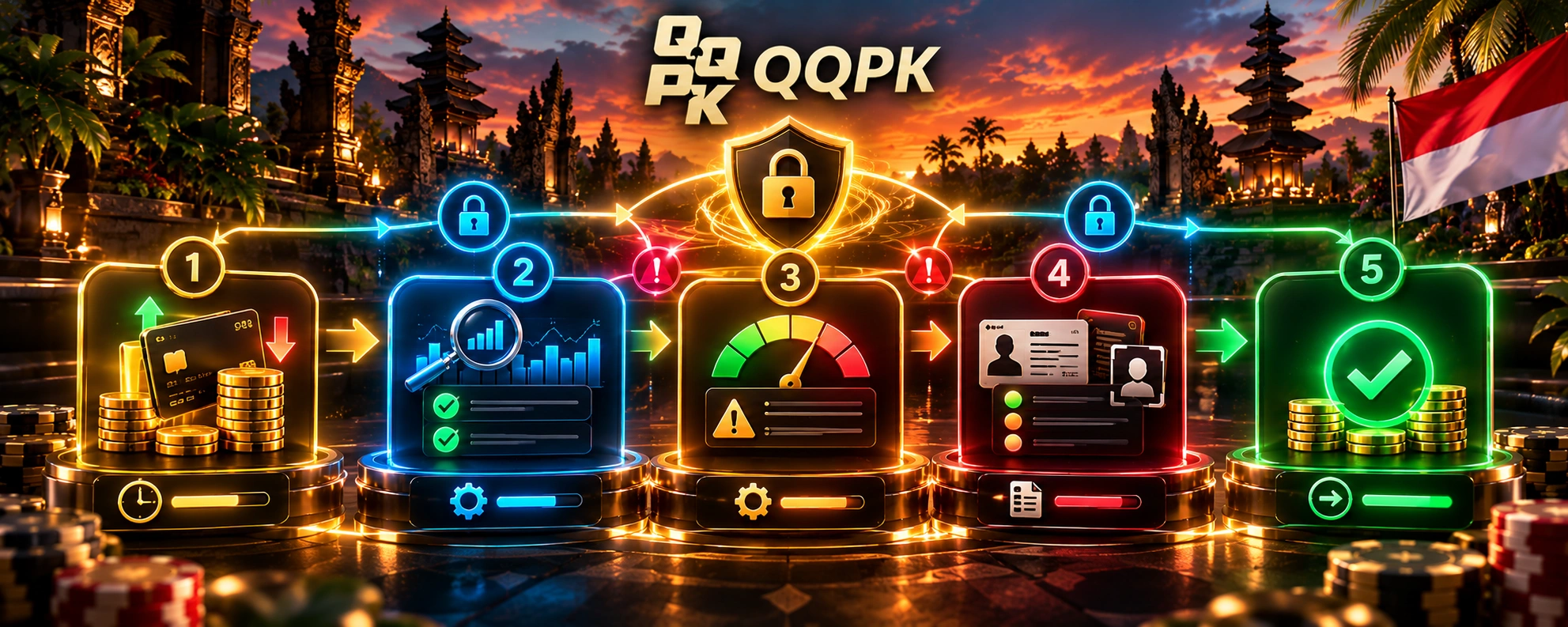 QQPoker AML transaction monitoring process with risk assessment, identity verification and transaction approval stages.