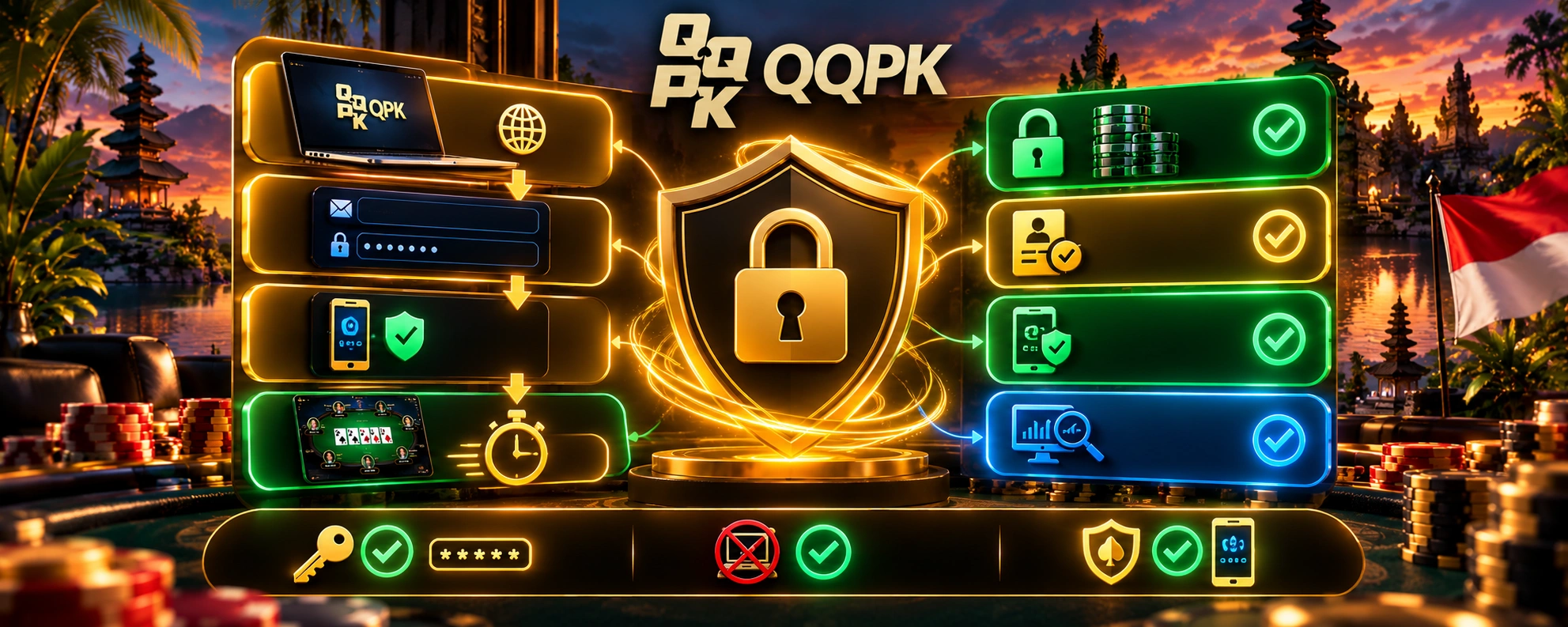 QQPoker login process with password verification, encryption, two-factor authentication and account security monitoring.